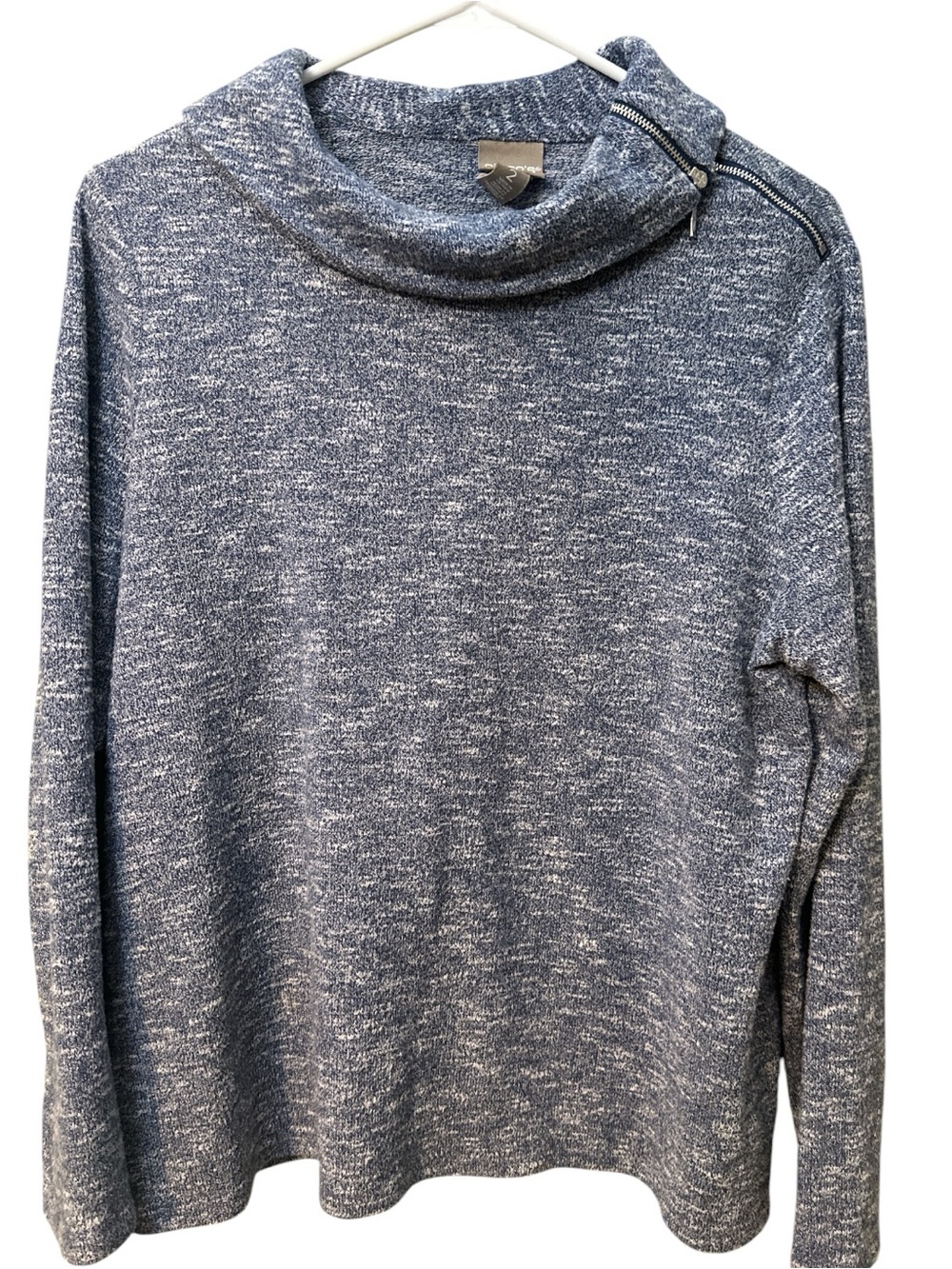 Chico's Blue Marled Cowl Neck Sweater with Shoulder Zip US 12